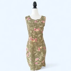 Vintage Organza Floral Green Soft Girl Fairy Garden Girl Shift Midi Dress Large
